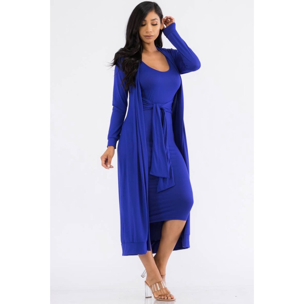 Two-Piece Dress and Cardigan Set, Sizes Small - 1XLarge (Navy Blue) - Picture 4 of 5